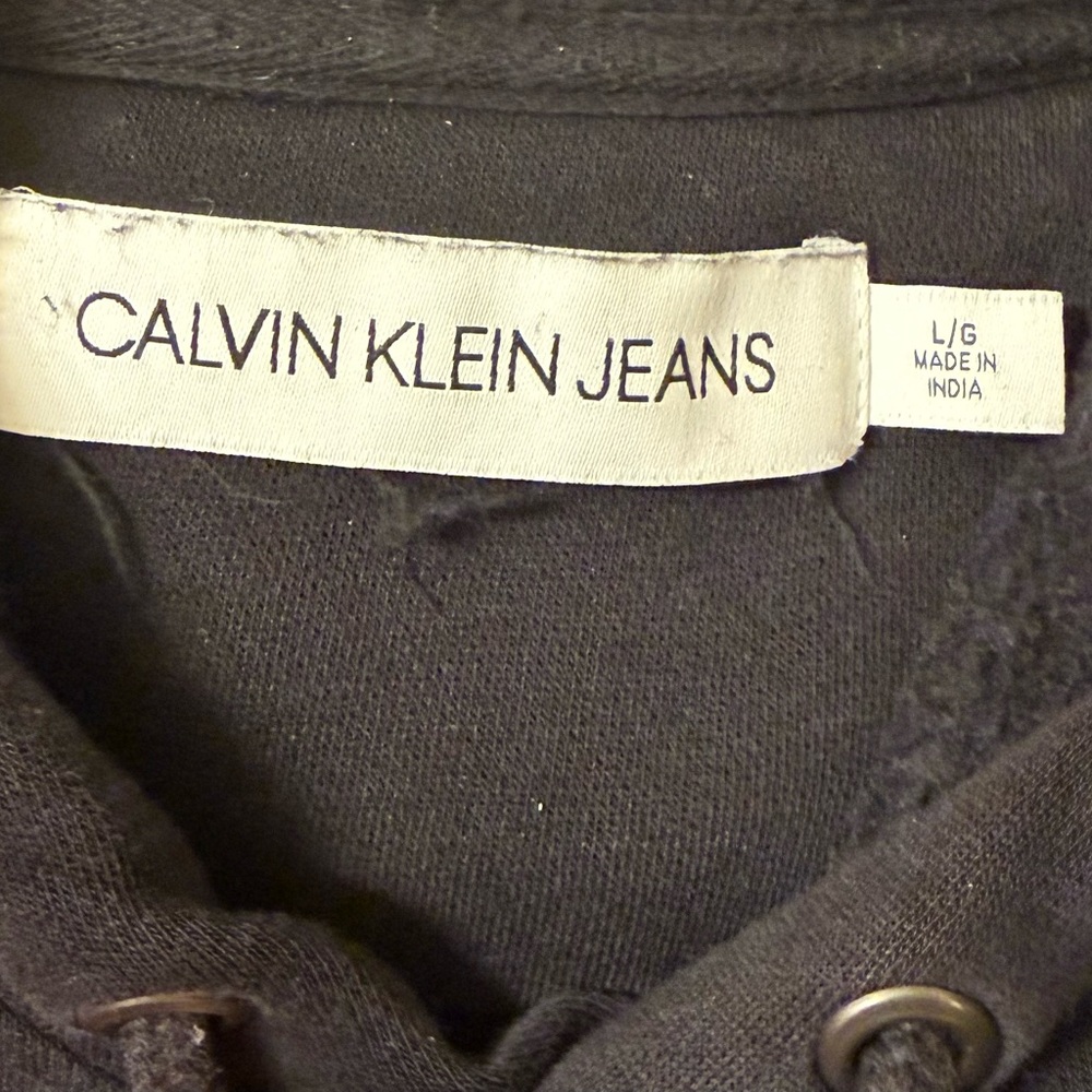Calvin Klein Jeans Black Hoodie Pullover Sweatshirt Gold Metallic Logo Large - Picture 4 of 5
